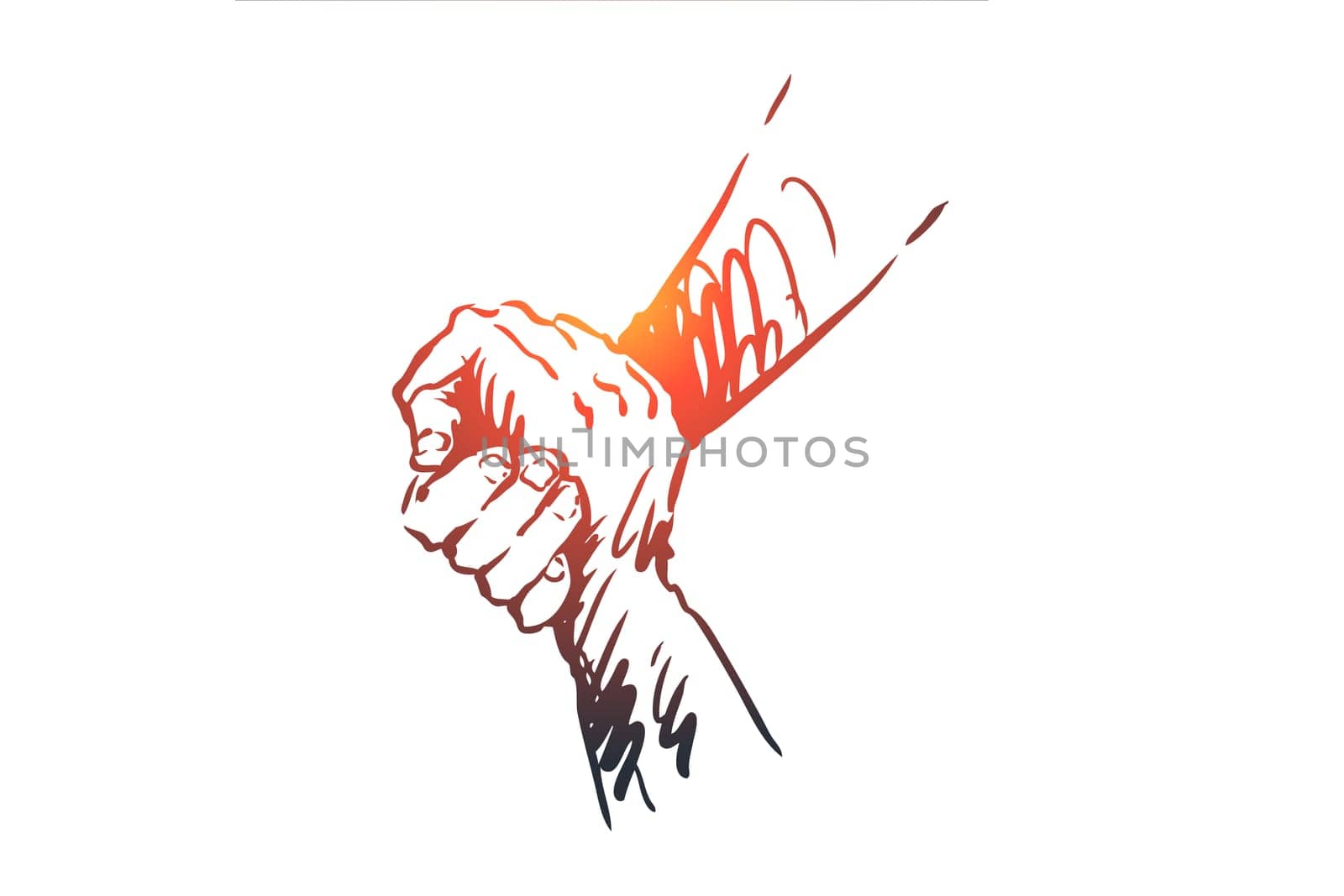 Support, help, friendship, together, people concept. Hand drawn human hands hold each other concept sketch. Isolated vector illustration.