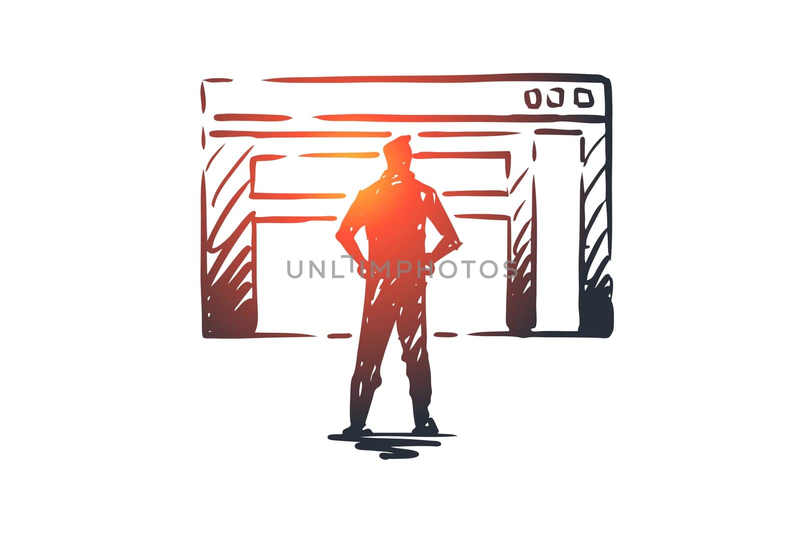 Traffic, website, internet, technology, digital concept. Hand drawn manager presents a traffic report concept sketch. Isolated vector illustration.