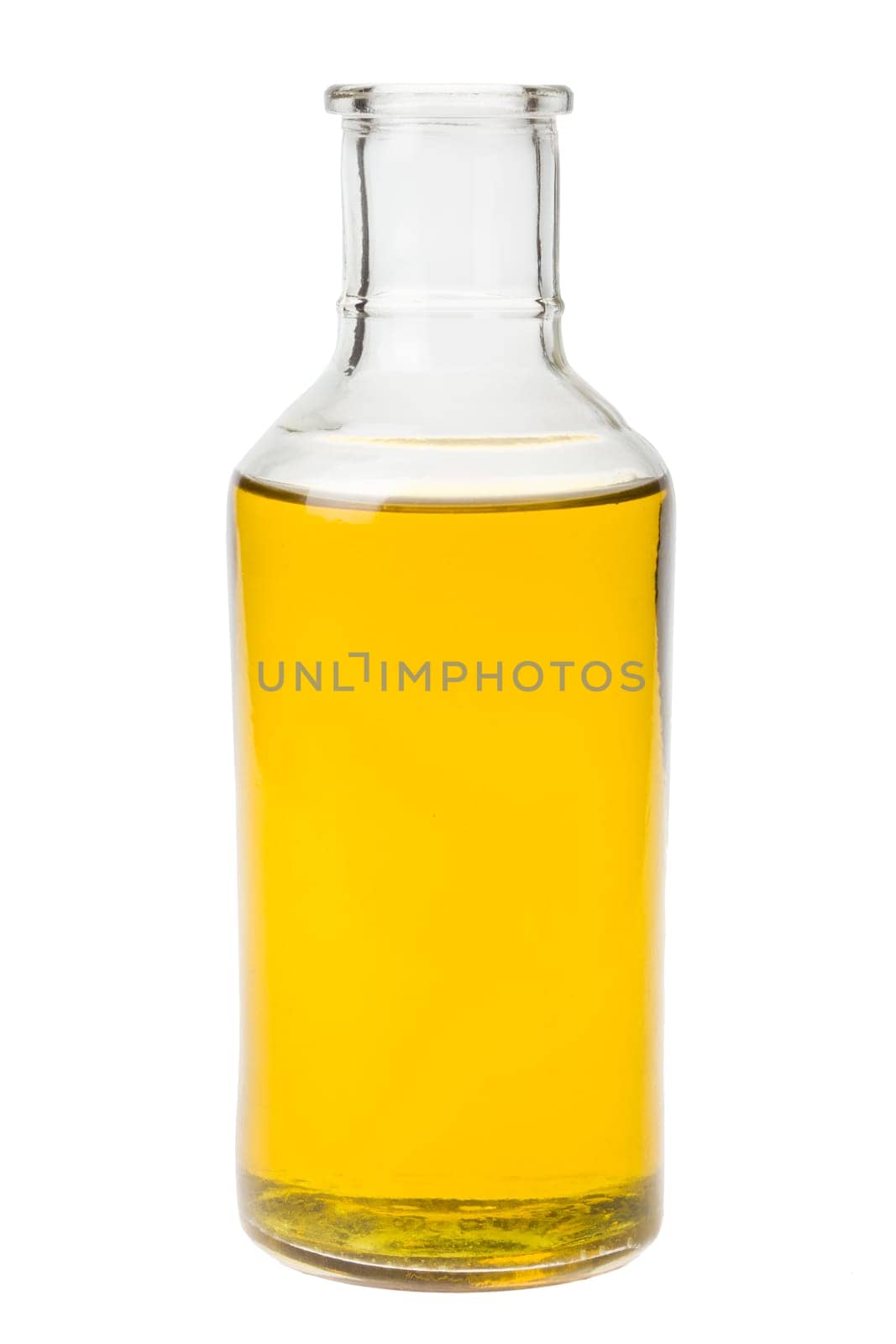 Bottle with oil without cap isolated on white