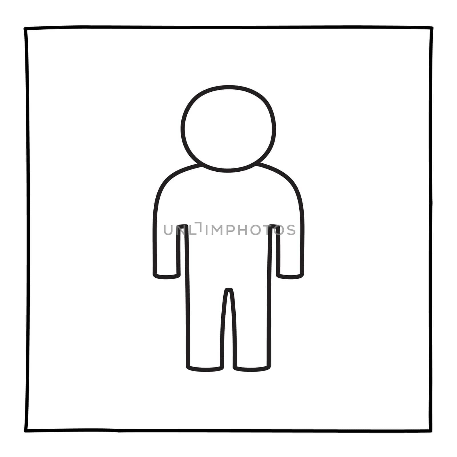 Doodle man or genderless person icon or logo, hand drawn with thin black line. Graphic design element isolated on white background. Vector illustration