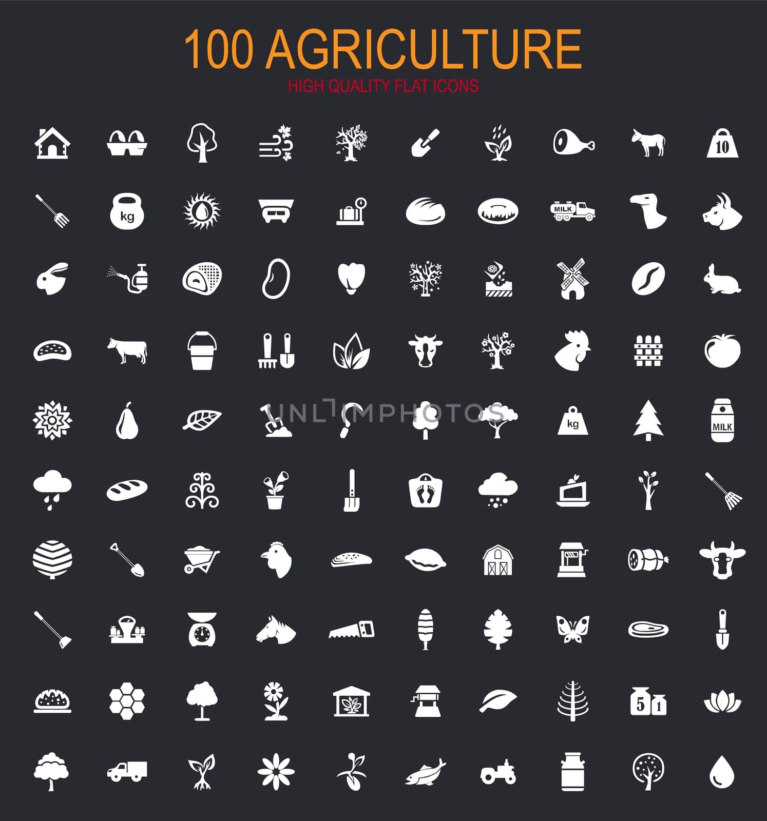 Agriculture big collection of vector symbols for icons and UI