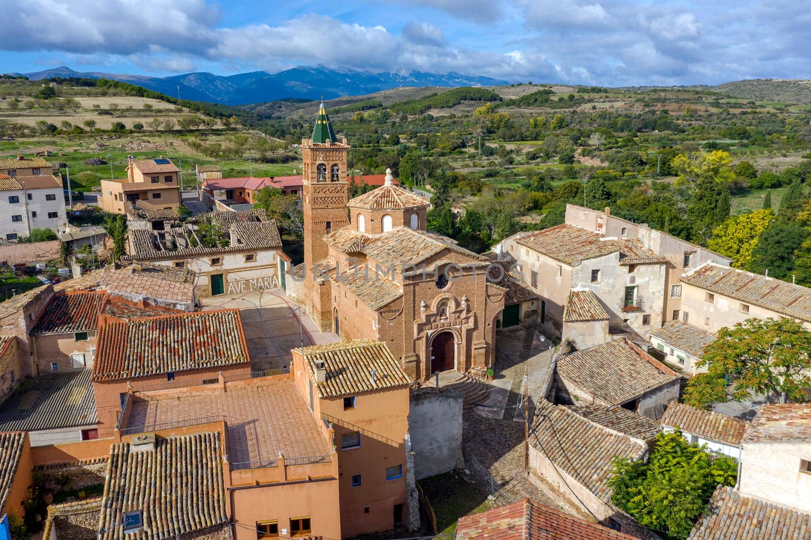 church of Our Lady of the Rosary, of baroque mudejar architecture style, in the small town of Ambel, in the Campo de Borja region, Zaragoza, Aragon, Spain