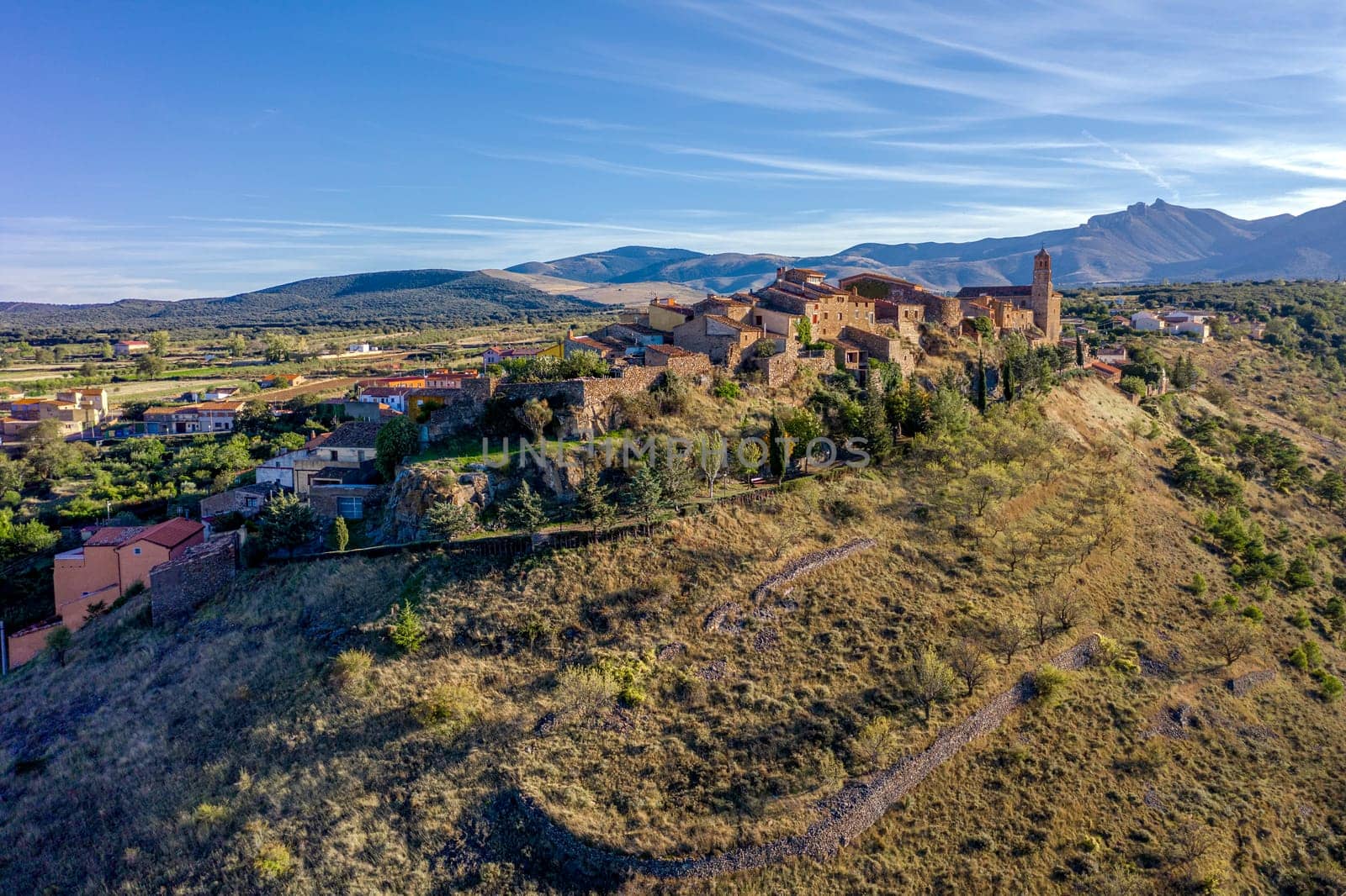 Panoramic aerial view of Alcala de Moncayo Zaragoza Aragon Spain