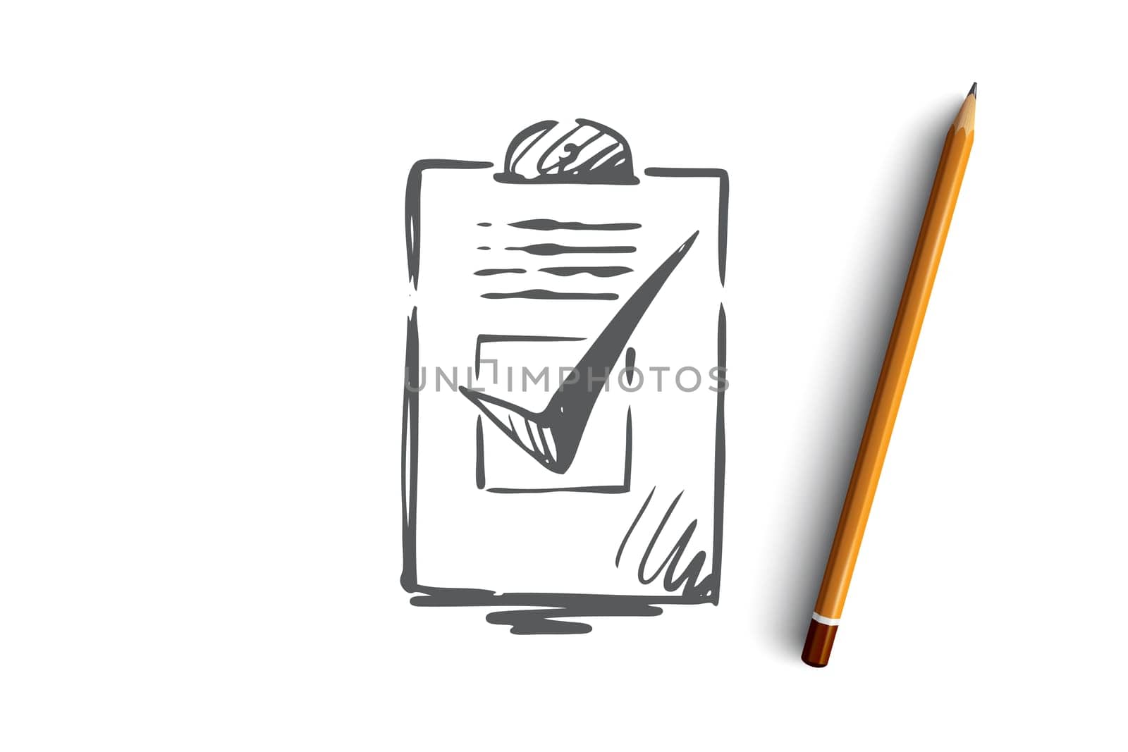 Approved, accepted vector concept. Ballot paper with vote mark. Hand drawn sketch isolated illustration