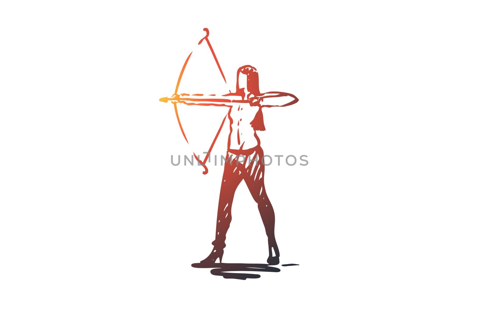 Target, aim, goal vector concept. Woman shooting from archery. Hand drawn sketch isolated illustration
