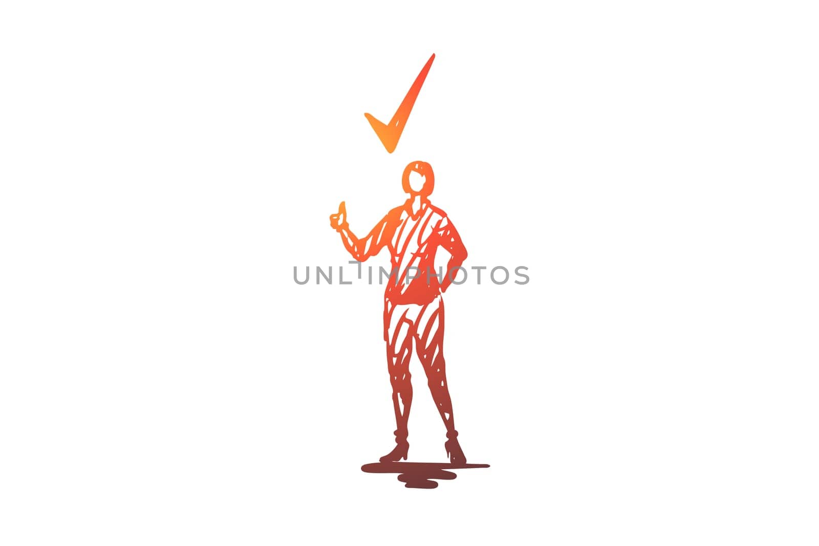 Approval, seal, certified, tick, woman concept. Hand drawn woman and symbol of approval concept sketch. Isolated vector illustration.