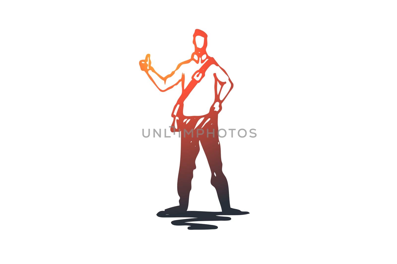 Approval, ok, sign, good, success concept. Hand drawn man is showing gesture super concept sketch. Isolated vector illustration.