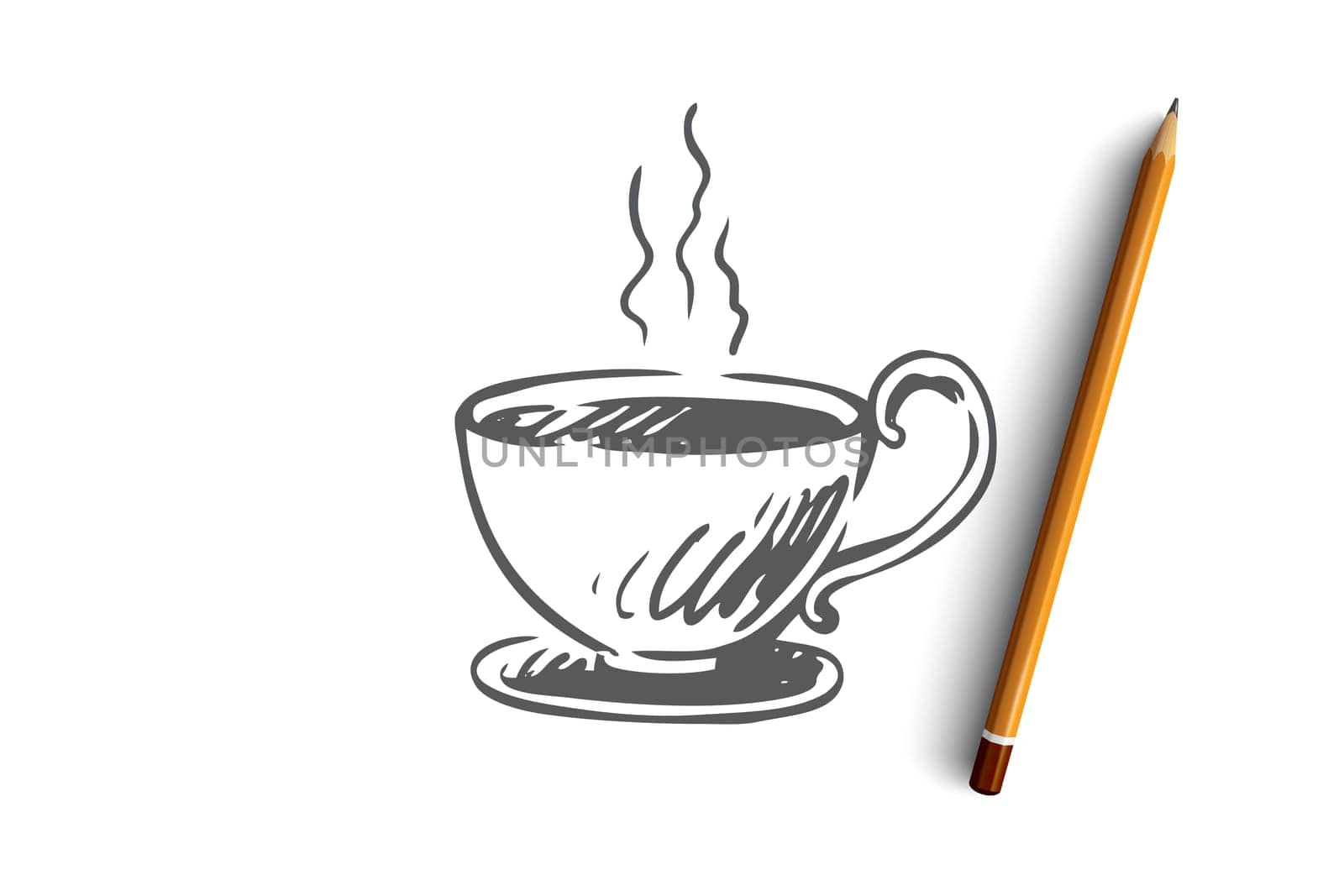 Cup, coffee, cappuccino, hot, americano concept. Hand drawn cup of hot drink concept sketch. Isolated vector illustration.