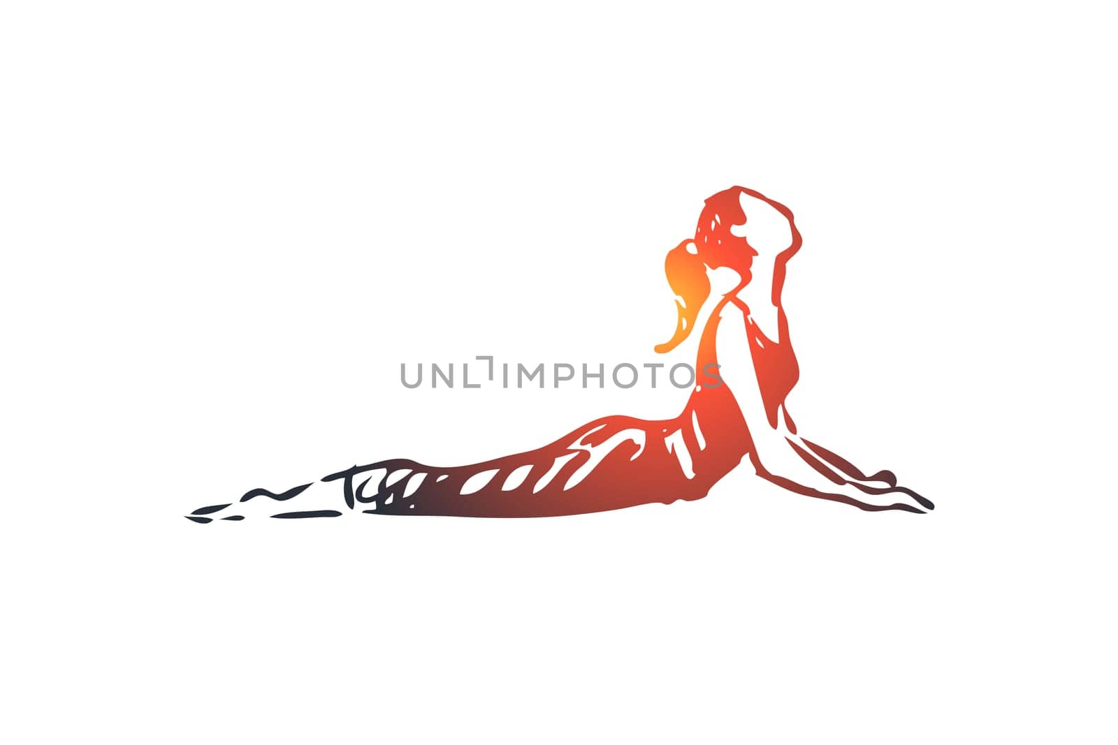 Bend, health, body, yoga, pose concept. Hand drawn woman in yoga pose concept sketch. Isolated vector illustration.