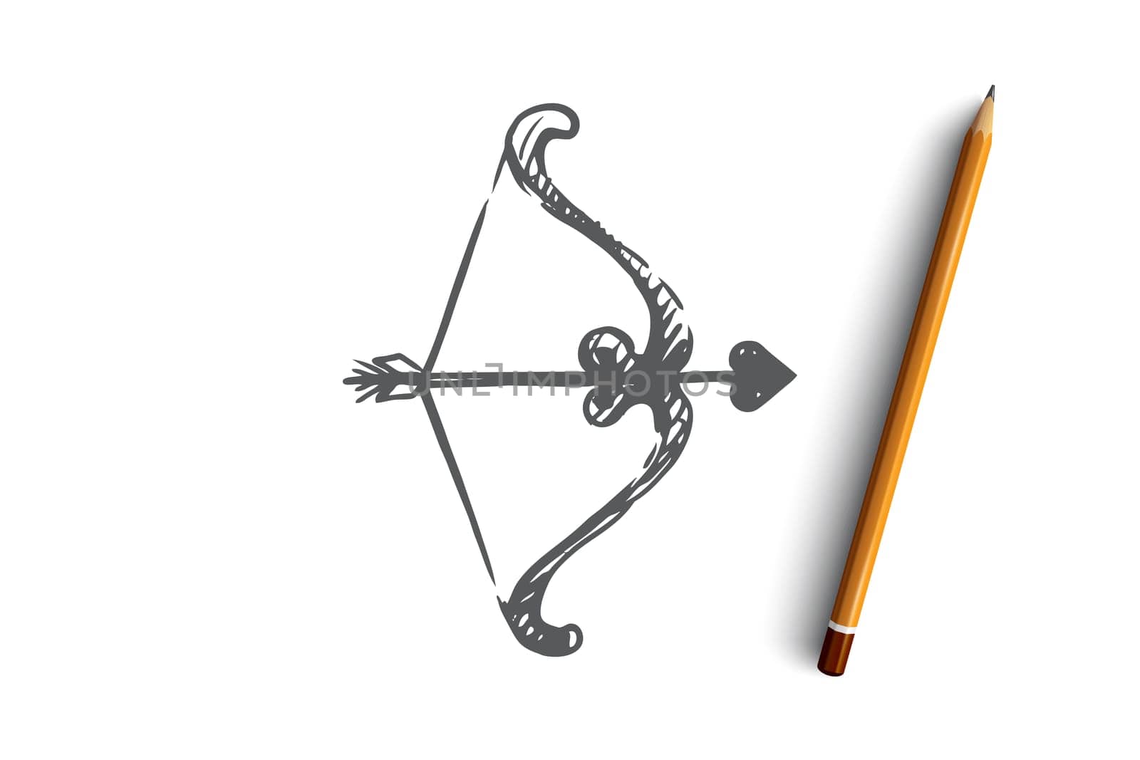 Amour, arrow, amorousness, love, romantic concept. Hand drawn arrow with heart concept sketch. Isolated vector illustration.