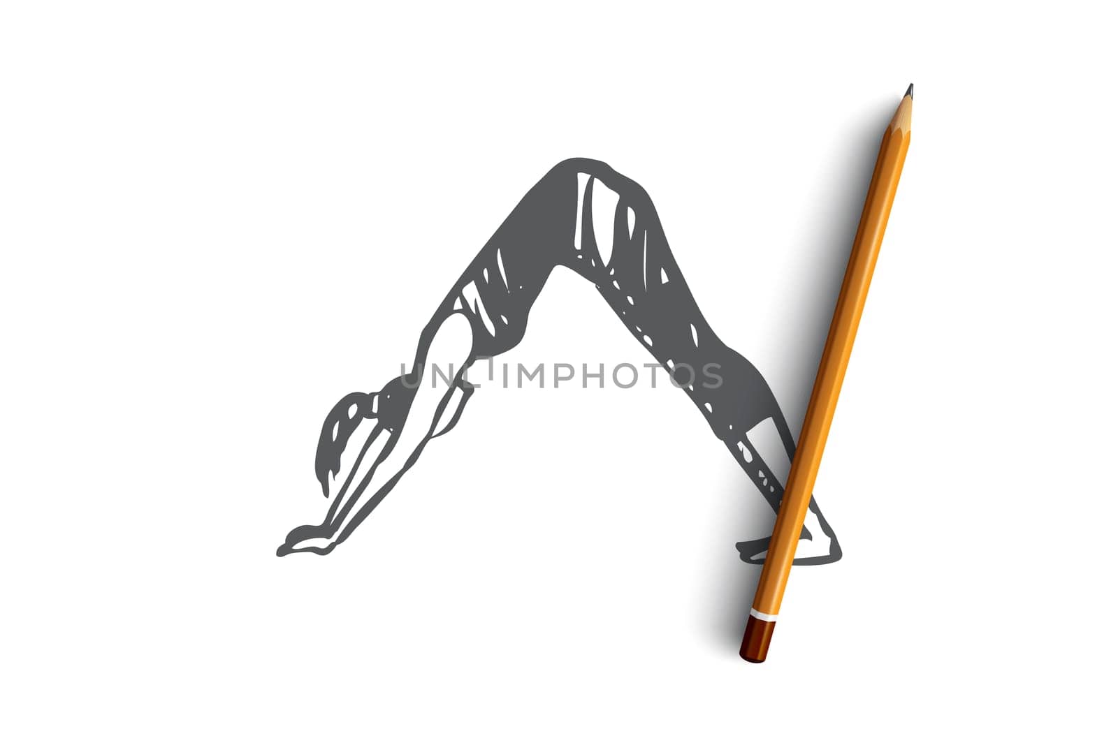 Arch, yoga, exercise, pose, healthy concept. Hand drawn woman in pose arch, yoga exercise concept sketch. Isolated vector illustration.