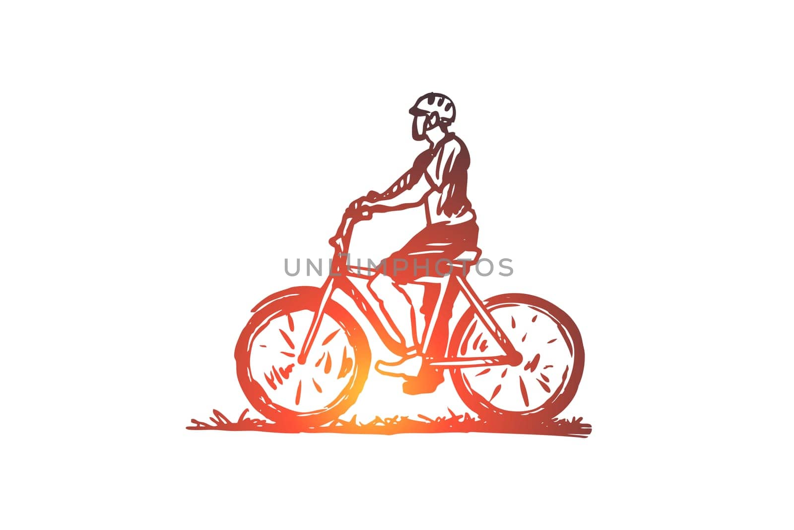 Bike, cyclist, sport, race, man concept. Hand drawn man on bike concept sketch. Isolated vector illustration.