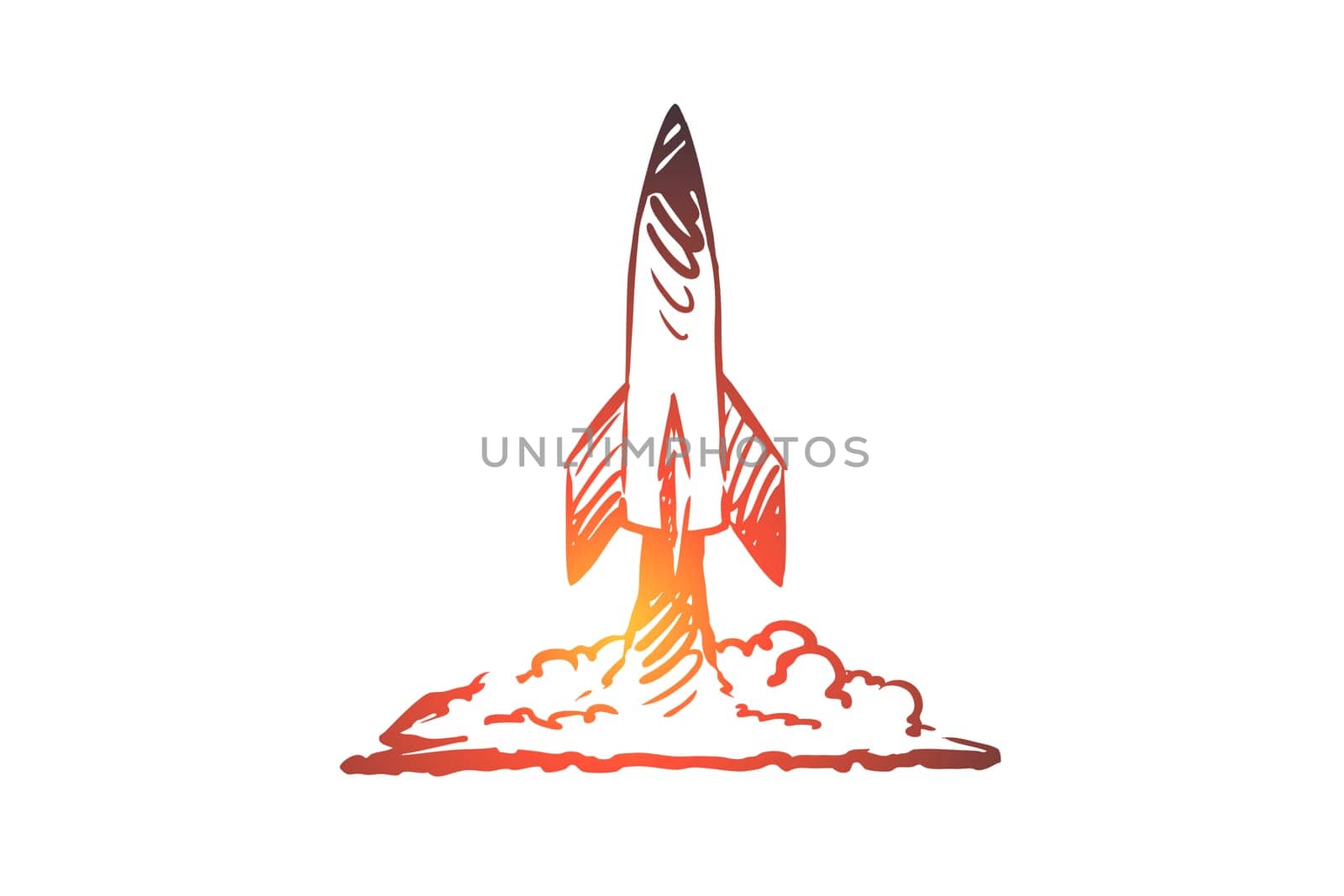 Career, rocket, business, success, flying concept. Hand drawn flying rocket as symbol of success business concept sketch. Isolated vector illustration.