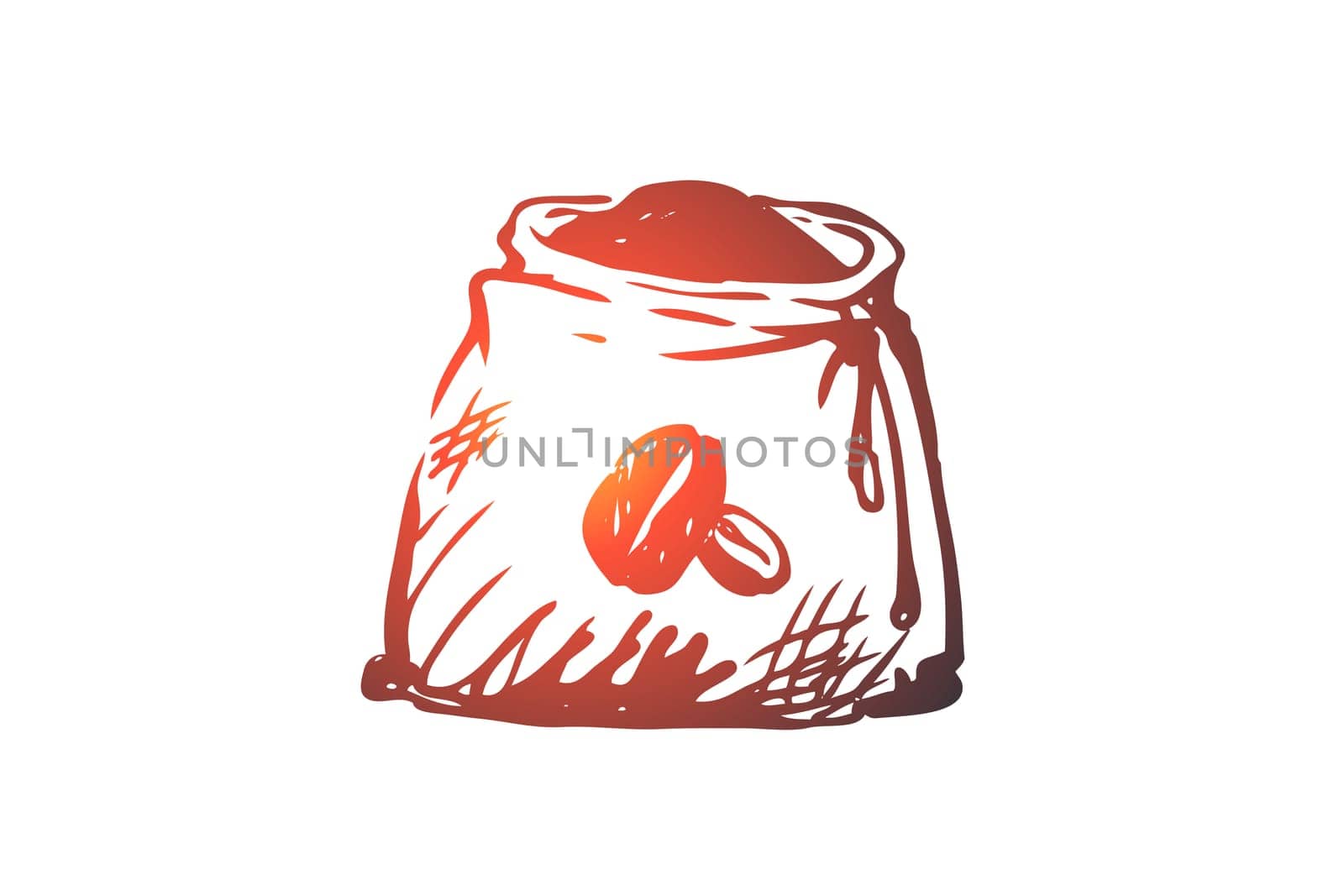 Coffee, beans, sack, roasted, seed concept. Hand drawn roasted coffee beans in sack concept sketch. Isolated vector illustration.