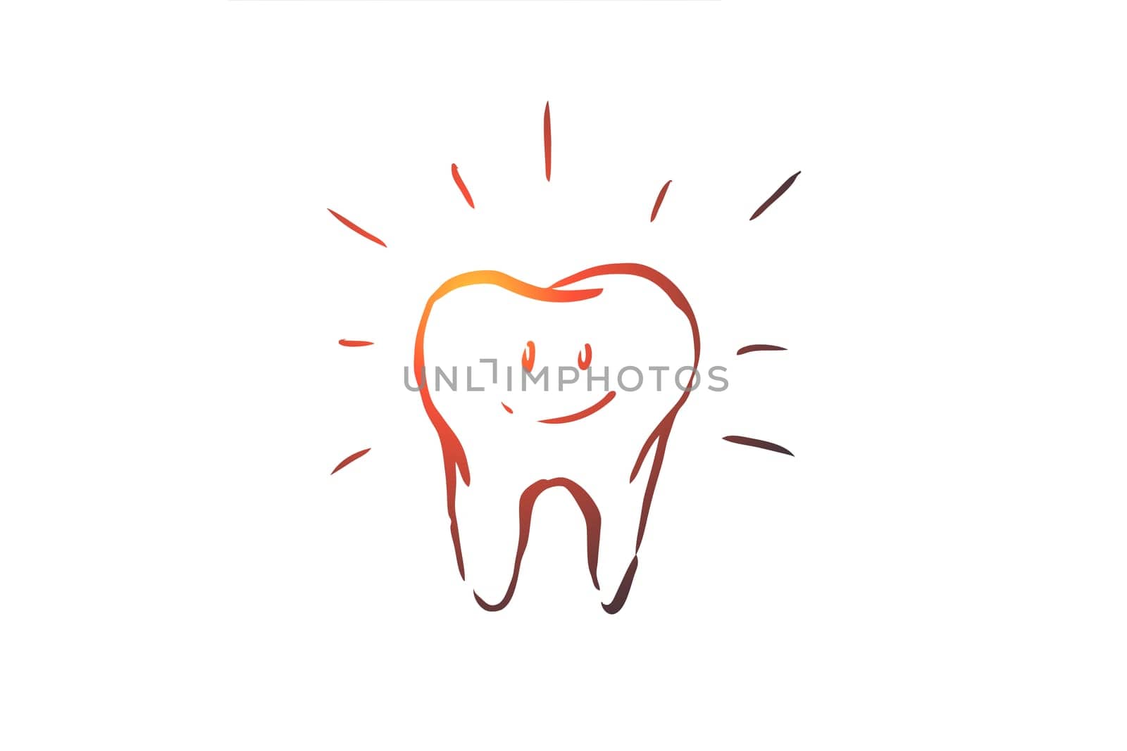 Cleaned tooth, care, dental, health, hygiene concept. Hand drawn teeth care concept sketch. Isolated vector illustration.
