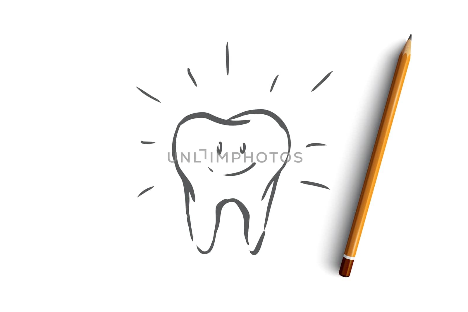 Cleaned tooth, care, dental, health, hygiene concept. Hand drawn teeth care concept sketch. Isolated vector illustration.