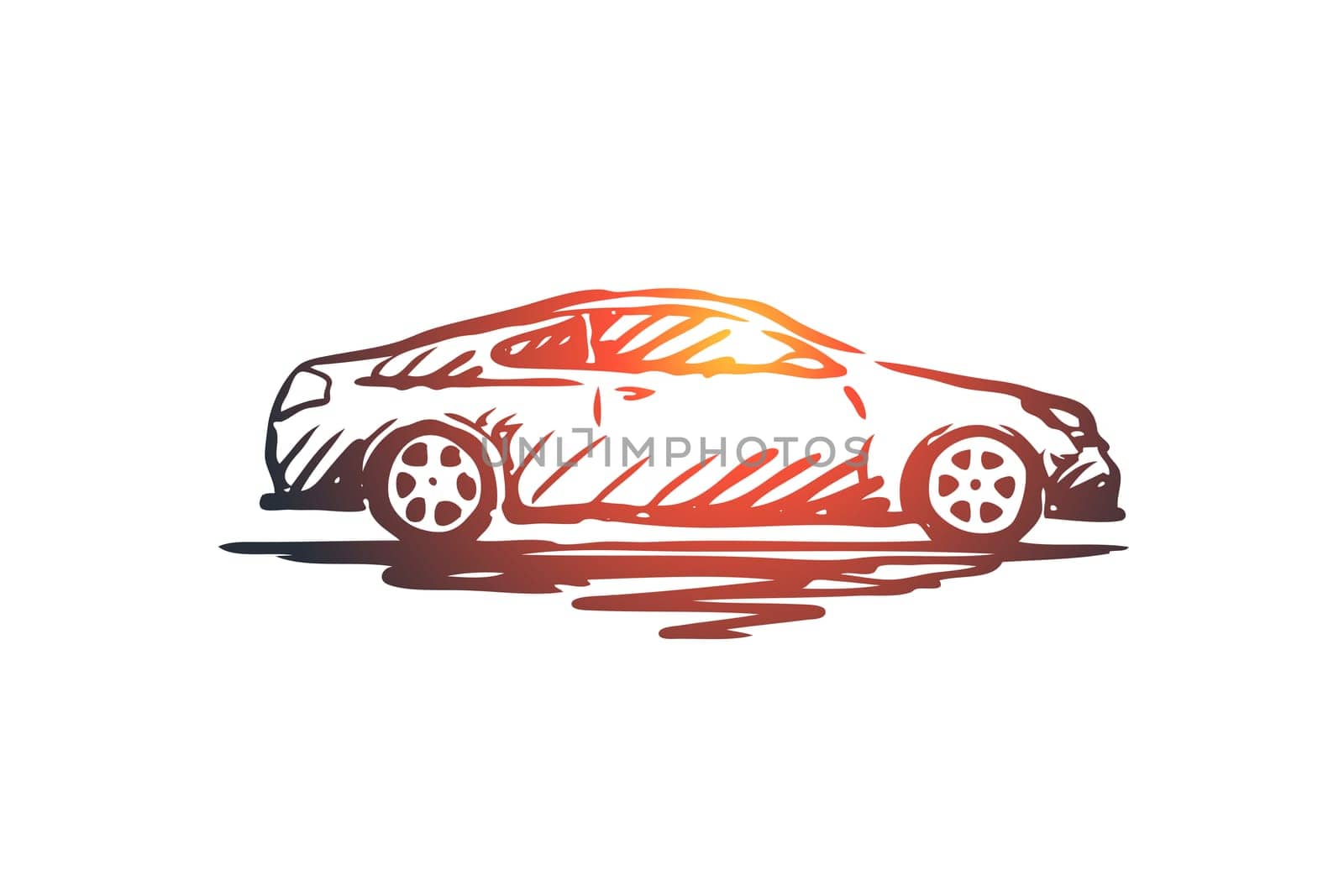 Car, transportation, vehicle, auto, speed concept. Hand drawn fast automobile concept sketch. Isolated vector illustration.