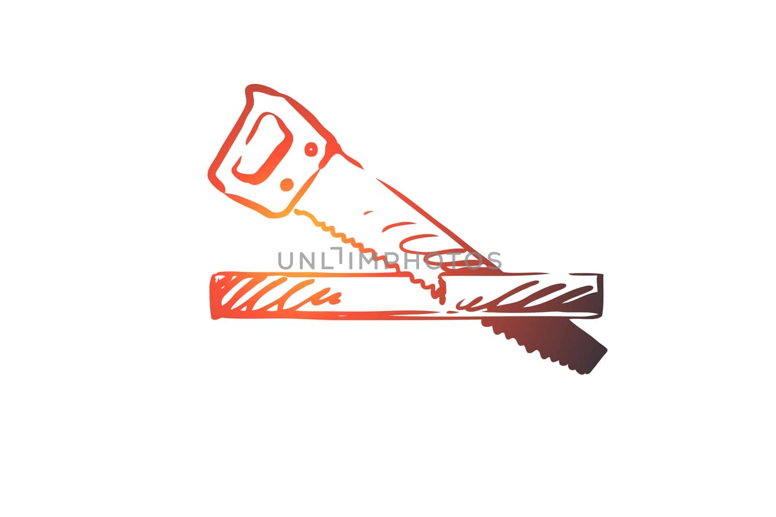 Carpenter, handyman, wood, worker, tool concept. Hand drawn saw and wood concept sketch. Isolated vector illustration.