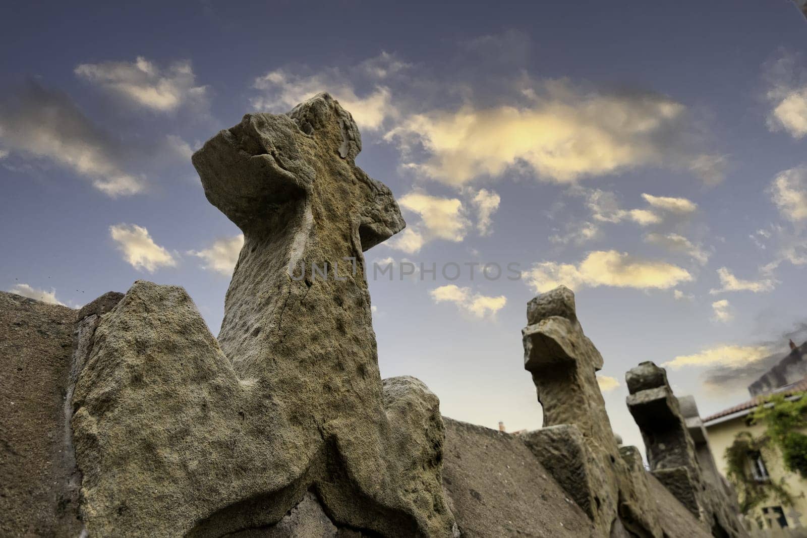 Detail of old medieval crosses, art and history in an old church
