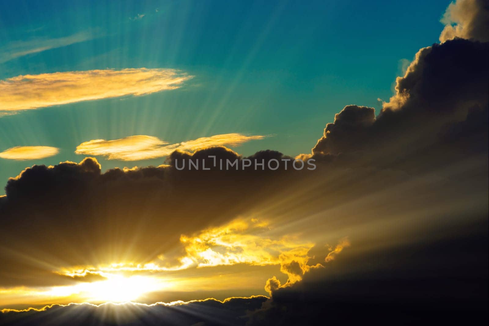 Sunbeam through the clouds haze on Beautiful sky