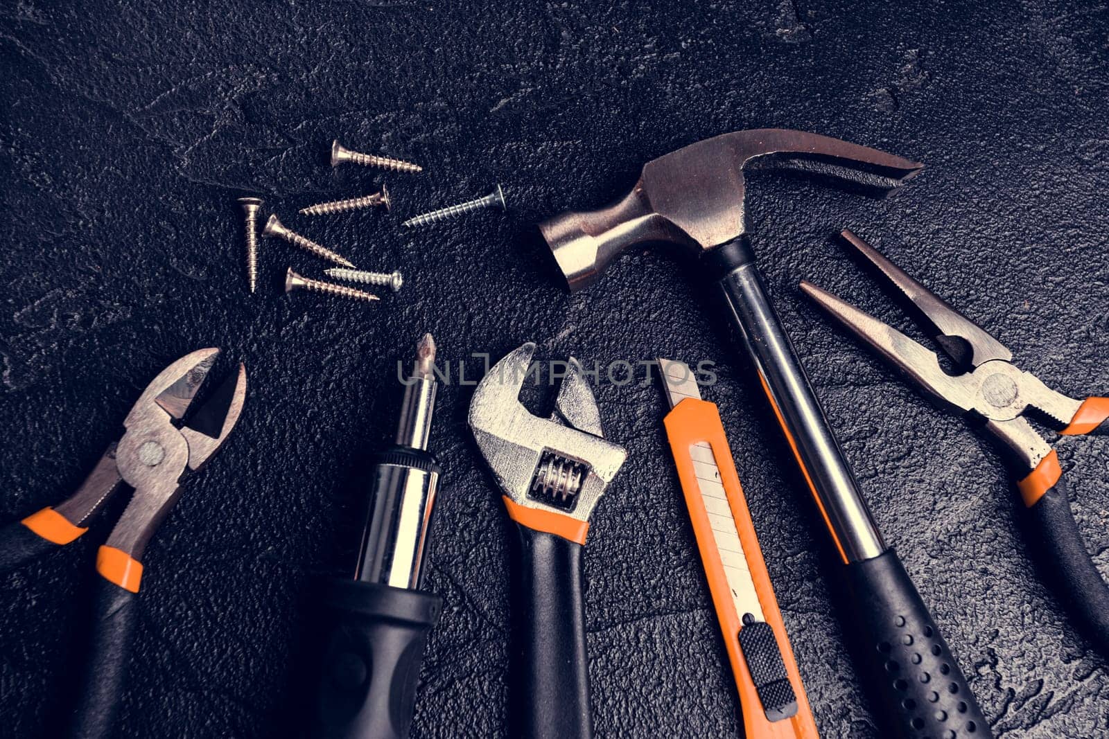 Basic Home Repair Tools On Black Background