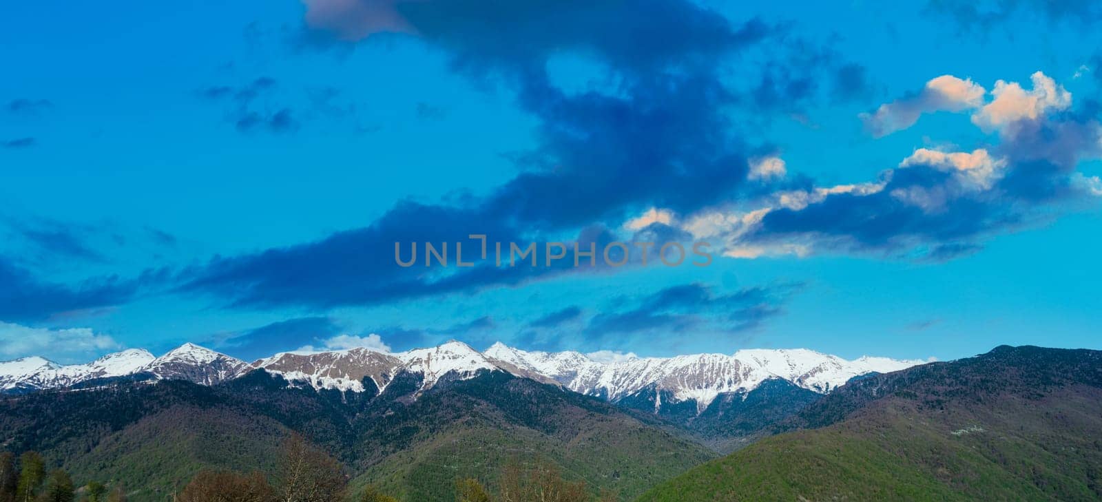 beautiful landscape with snow covered of Caucasus mountain peaks