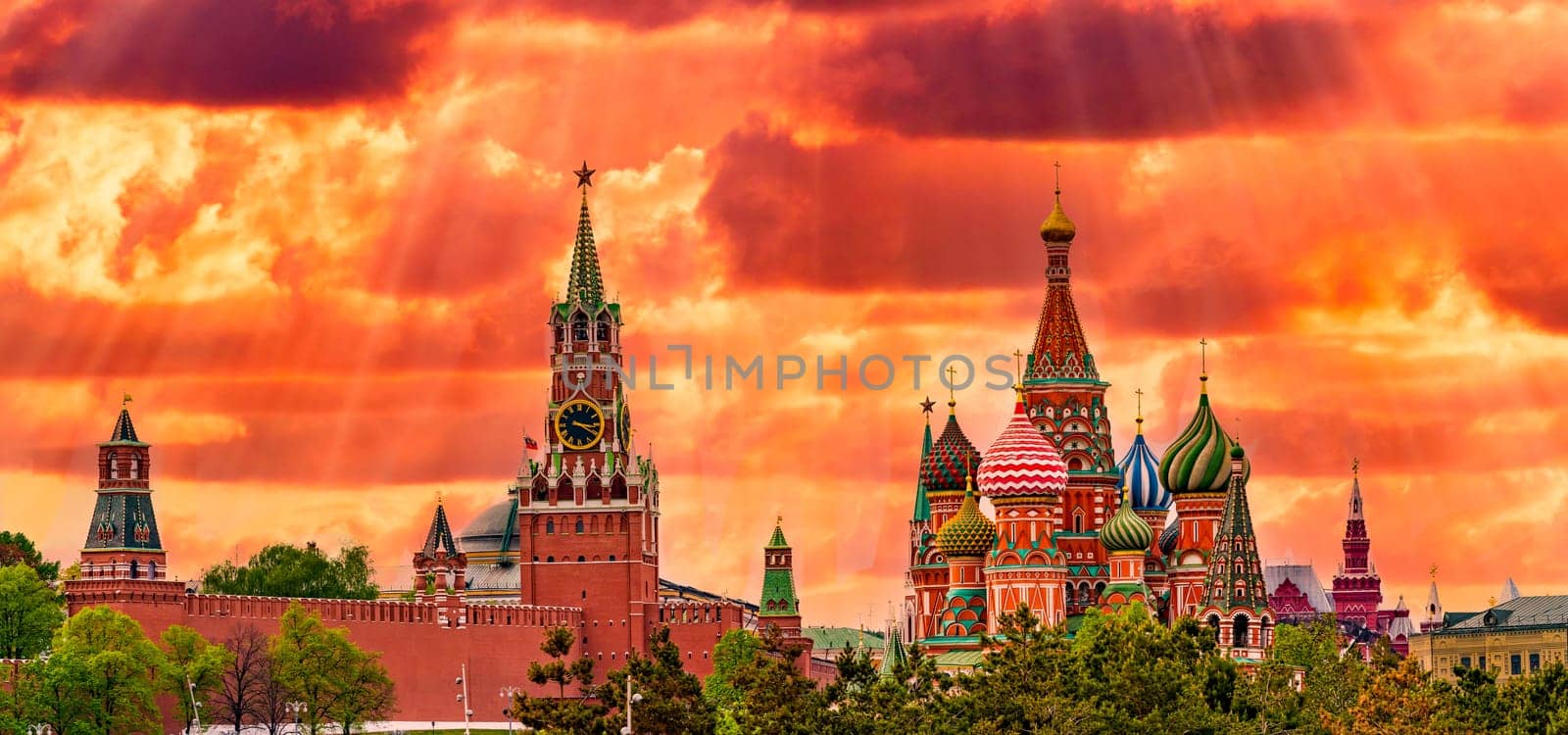 Panorama of the Moscow. Beautiful cityscape of the famous Moscow center at sunset