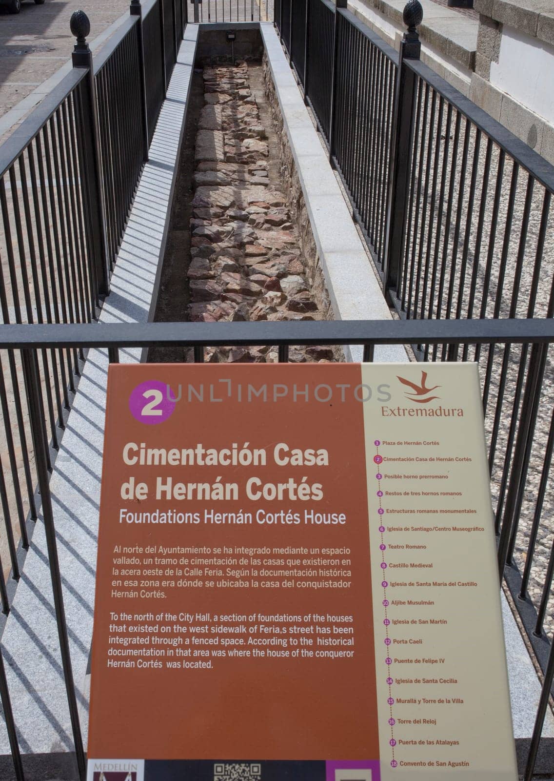 Medellin, Spain - April 3rd, 2021: Foundations Hernan Cortes House, Aztec Empire Spanish Conquistador, Medellin, Extremadura, Spain