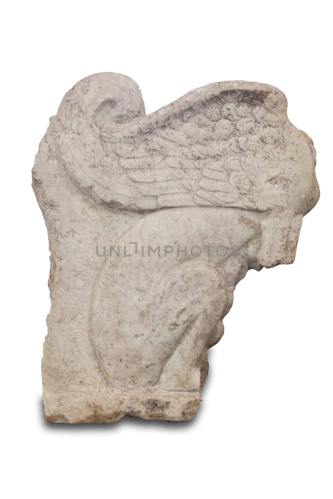 Medellin, Spain - April 28th, 2018: Winged lion sculpture. Medellin Roman Theatre Visitor Centre, Extremadura, Spain