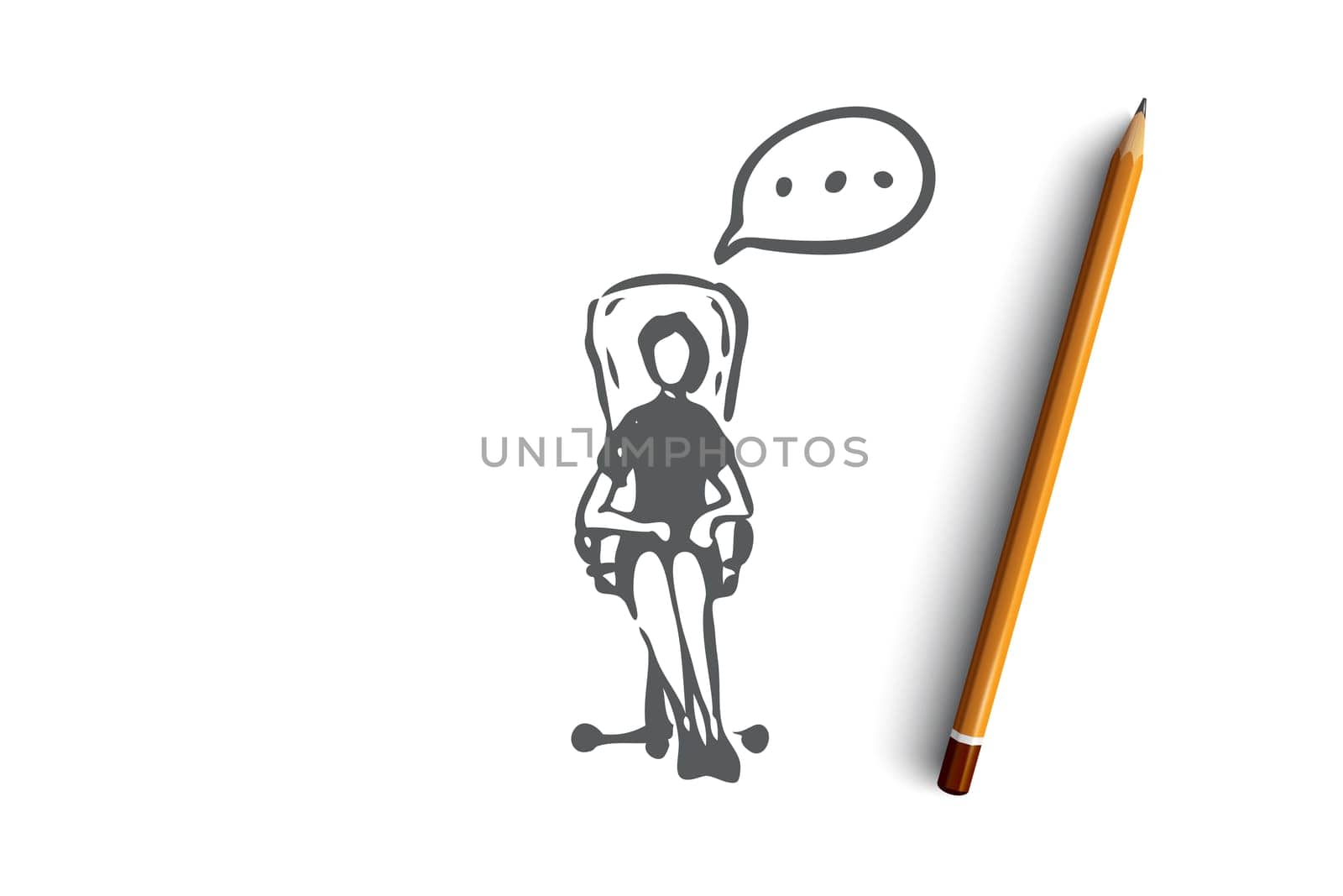Consultation, corporate, communication, manager, service concept. Hand drawn woman sitting in chair and talking concept sketch. Isolated vector illustration.