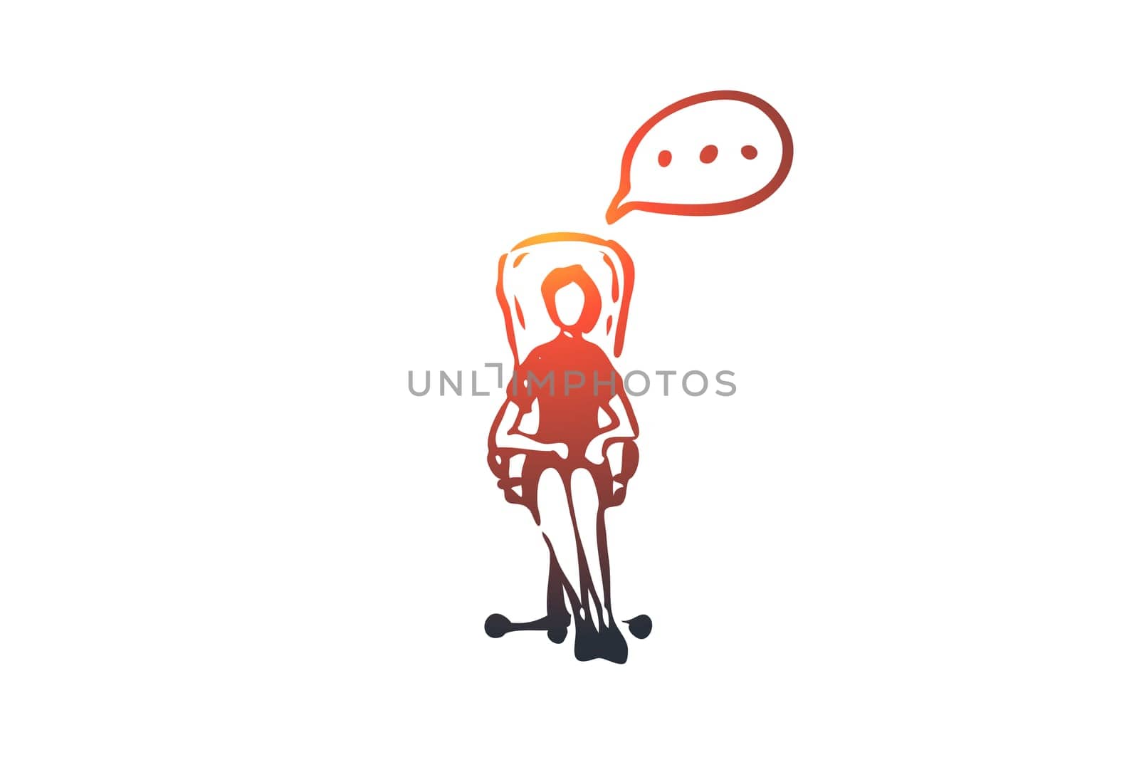 Consultation, corporate, communication, manager, service concept. Hand drawn woman sitting in chair and talking concept sketch. Isolated vector illustration.