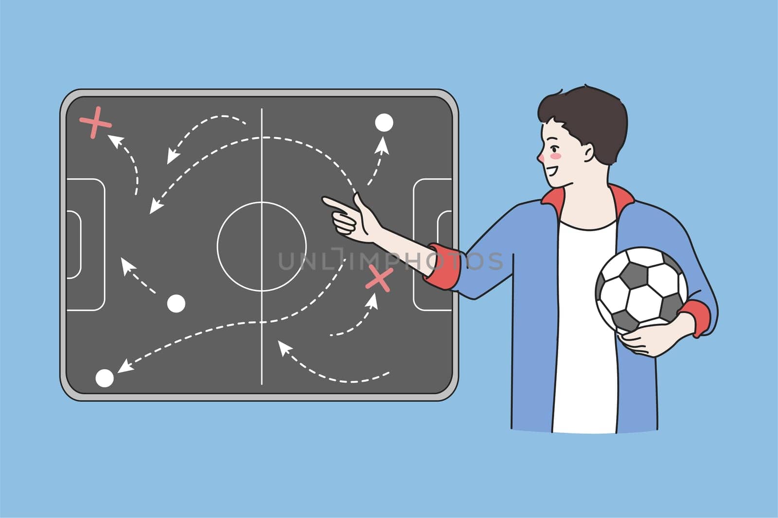 Football coach give instruction on board for players