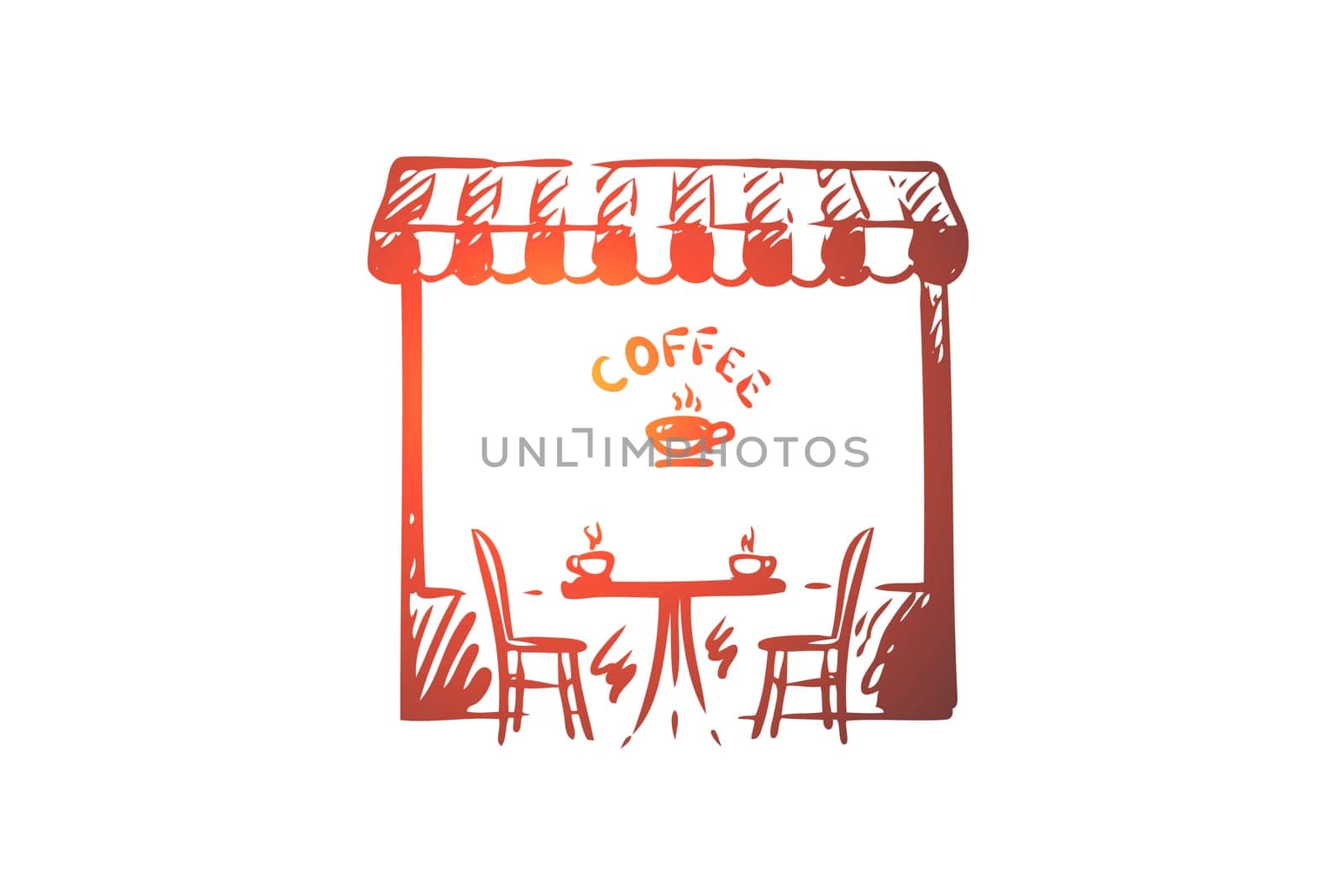 Coffee, shop, cafe, cup, drink concept. Hand drawn symbol of city coffee shop concept sketch. Isolated vector illustration.