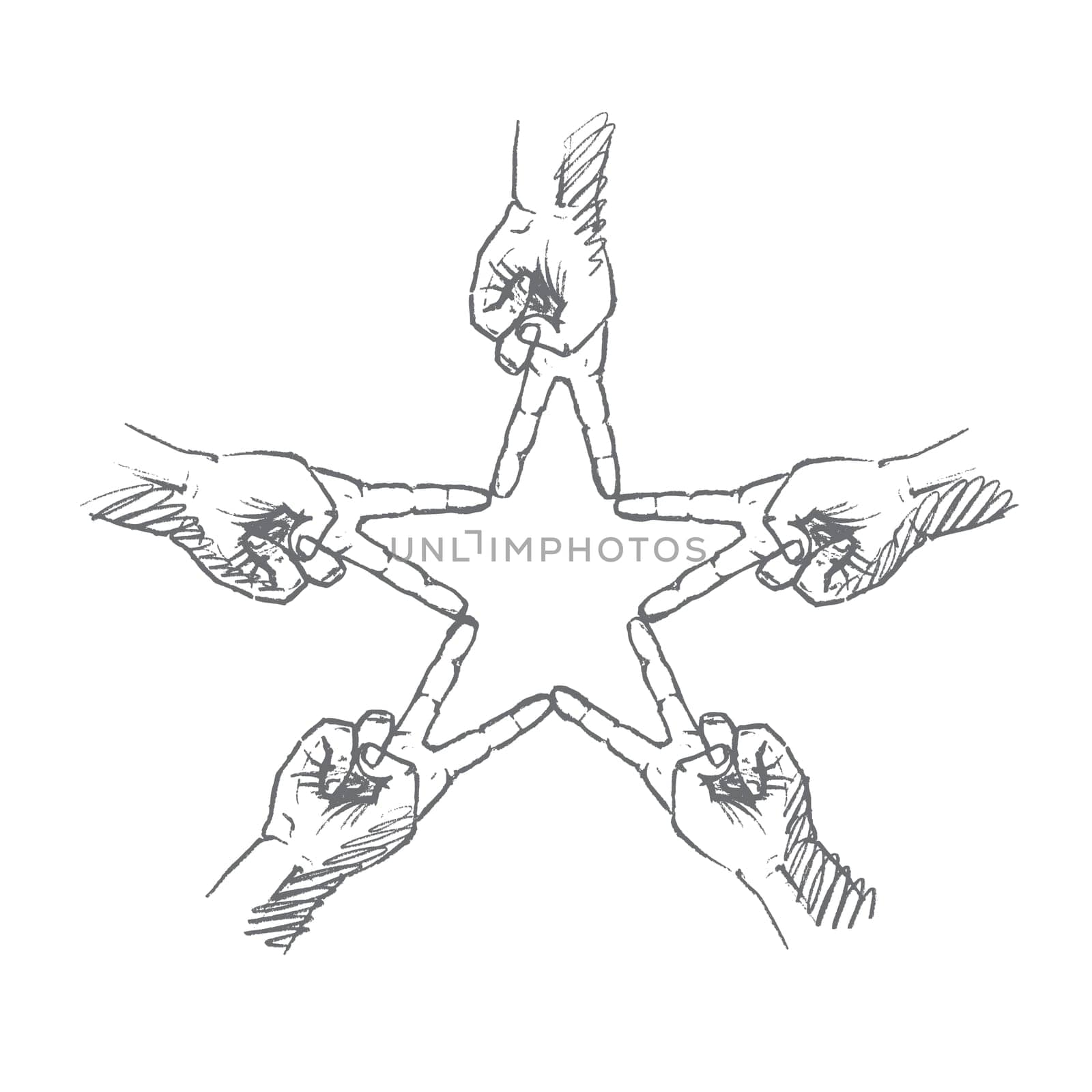 Vector hand drawn Star fingers concept sketch. Star formed by human middle and forefingers
