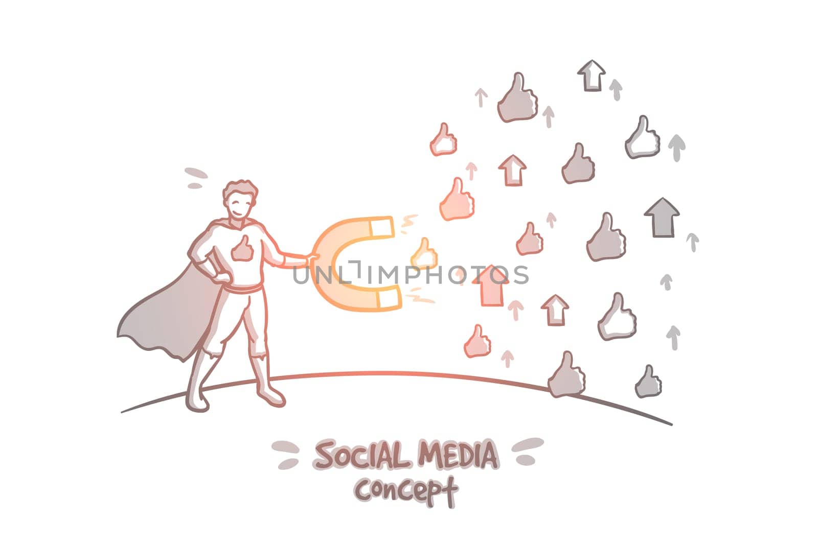 Social media concept. Hand drawn symbols of likes and dislike. Attracting attention on the Internet isolated vector illustration.