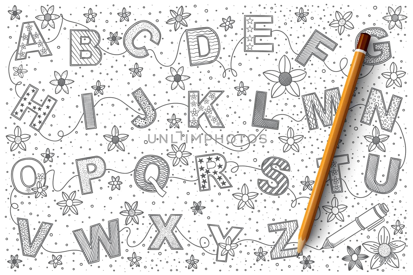 Hand drawn set of Alphabet vector doodles