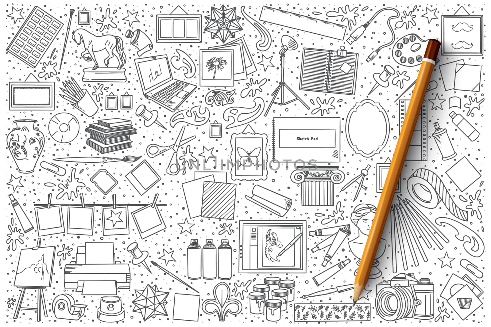 Hand drawn set of Art vector doodles