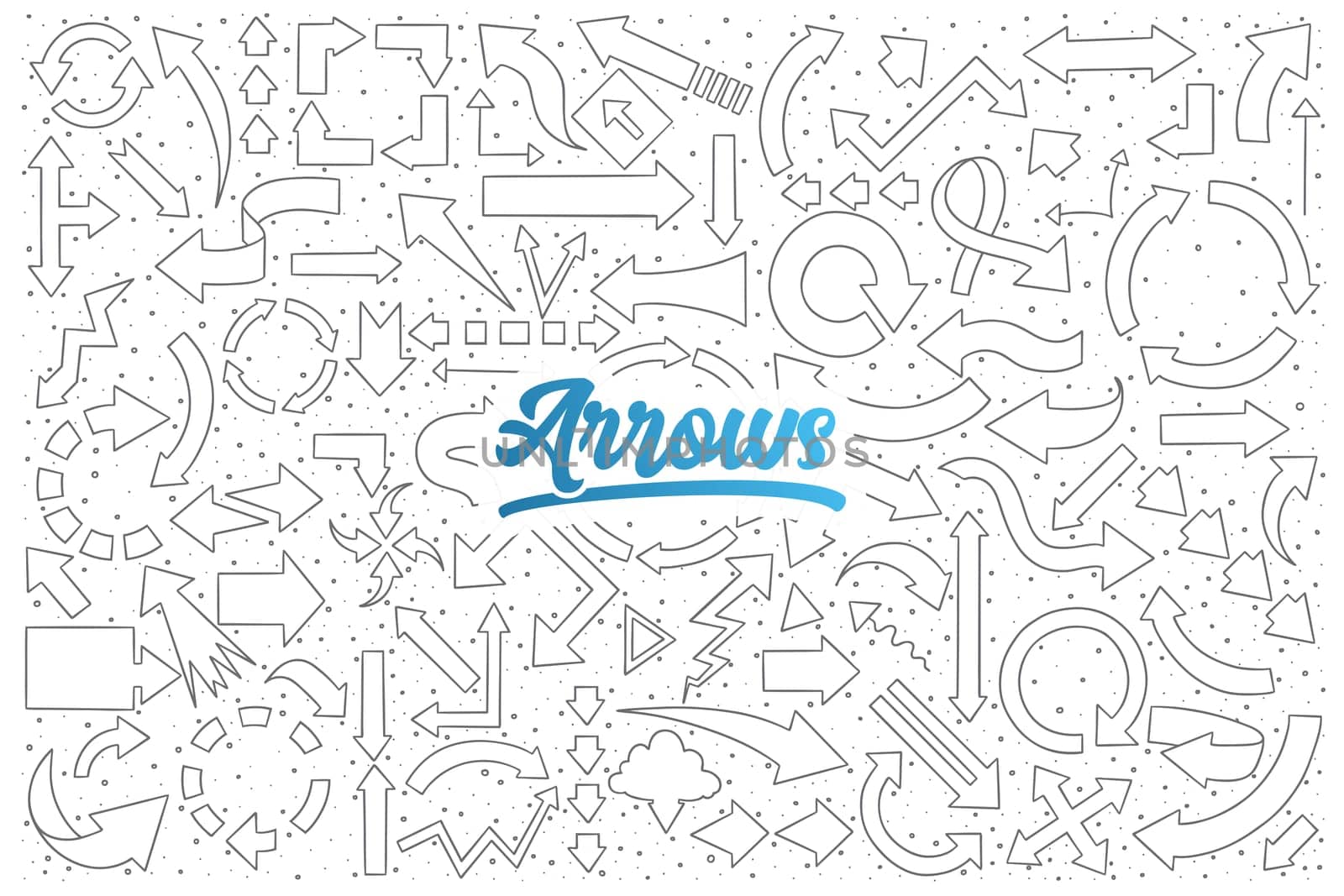 Hand drawn set of arrows doodles with blue lettering in vector