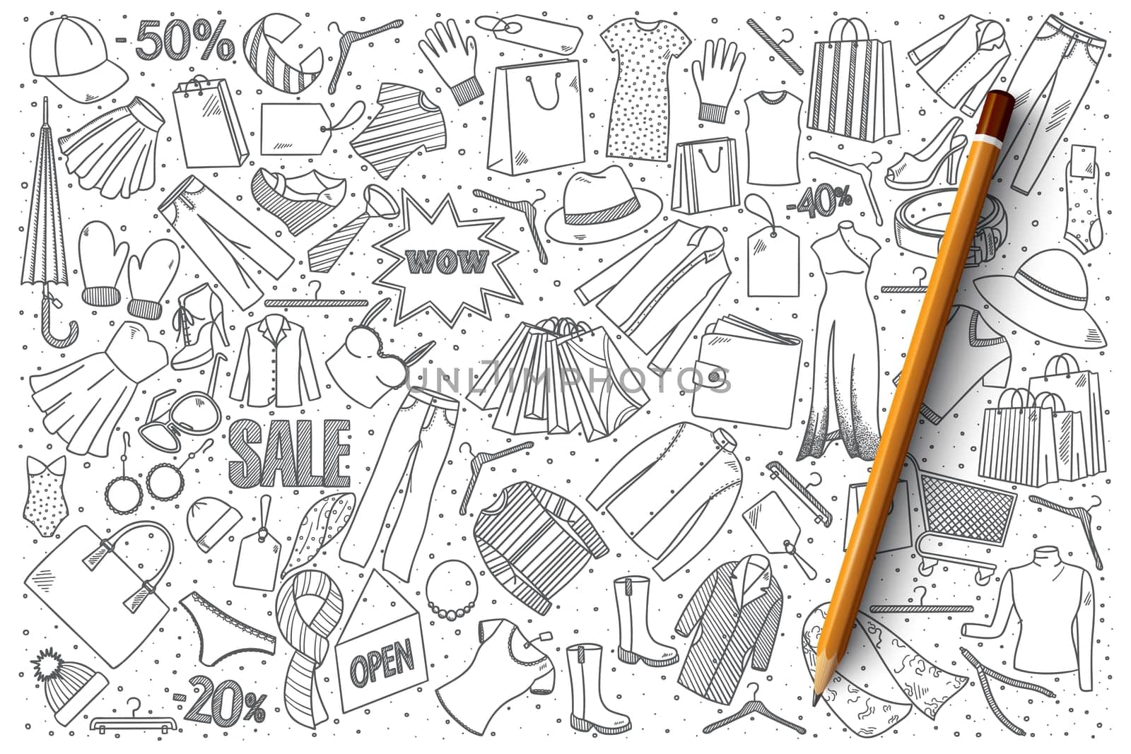 Hand drawn set of shopping vector doodles