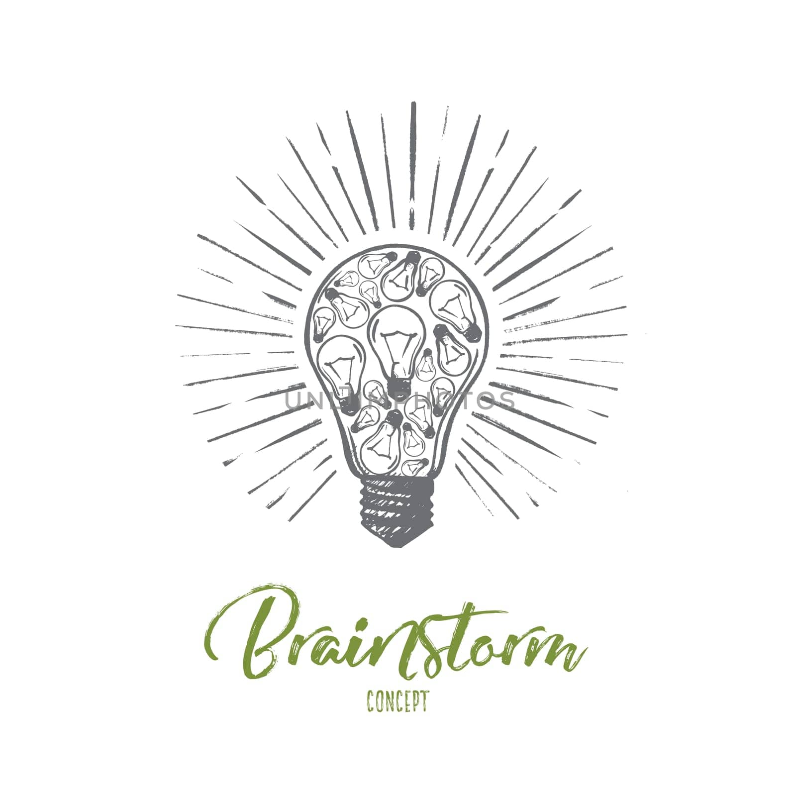 Brainstorm concept. Hand drawn light bulb as a symbol of good idea. Creative idea isolated vector illustration.