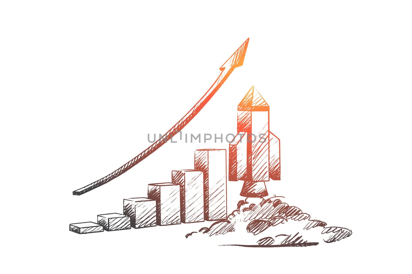 Start up concept. Hand drawn missile at launch. Rocket launch as a symbol of start up isolated vector illustration.