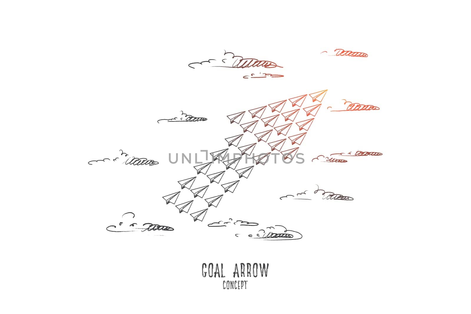 Goal arrow concept. Hand drawn arrow pointing upwards. Flying arrow as a symbol of achievements of goals isolated vector illustration.