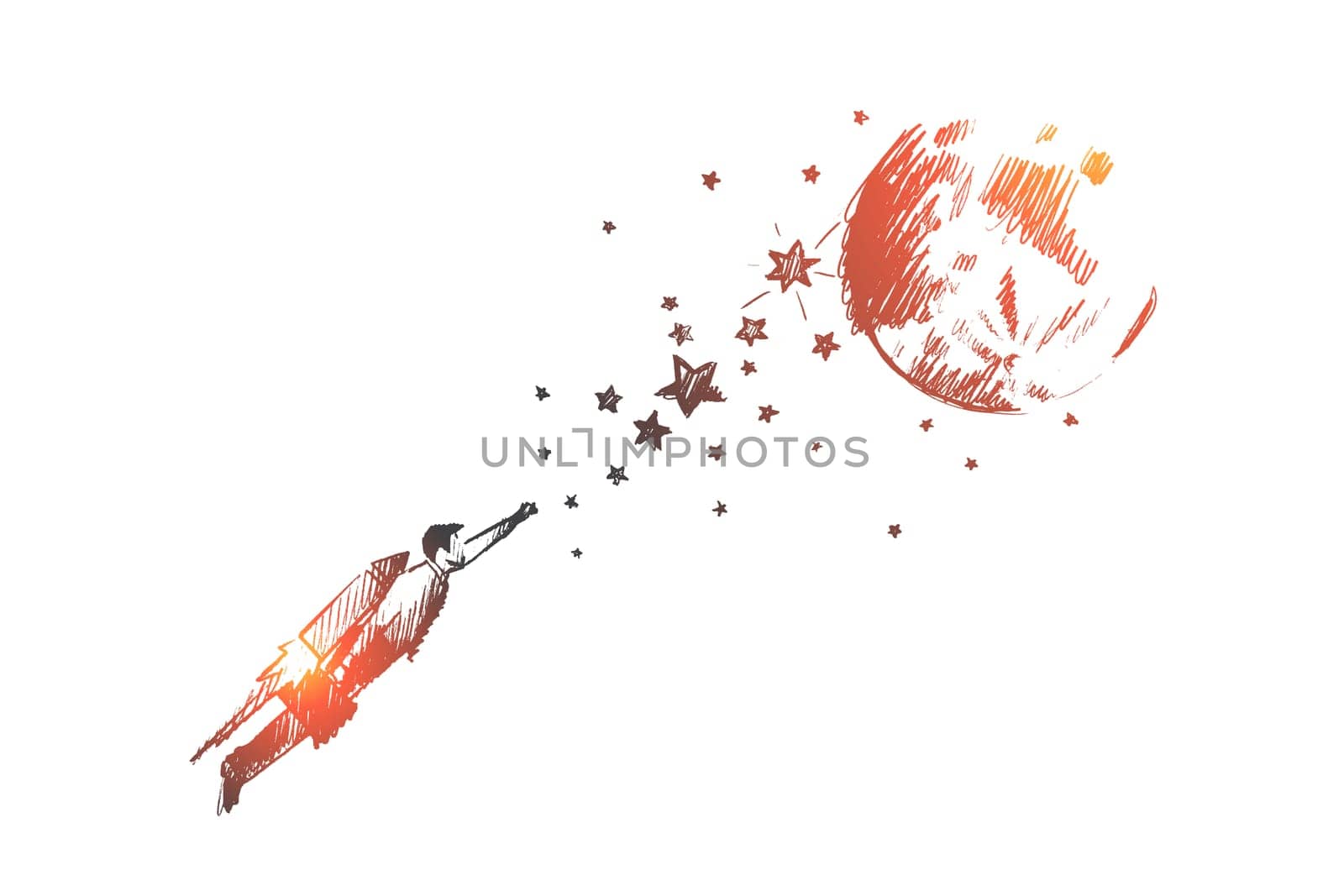 Leadership concept. Hand drawn male leader moving up. Success businessman isolated vector illustration.