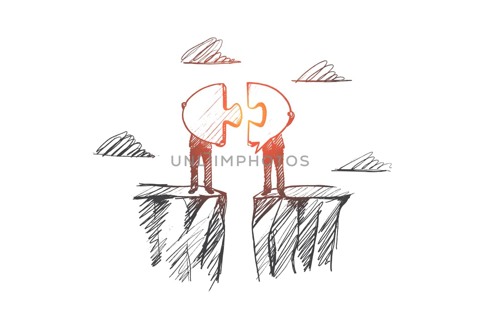 Contact concept. Hand drawn symbol of contact between two men. Cooperation and interaction symbol isolated vector illustration.