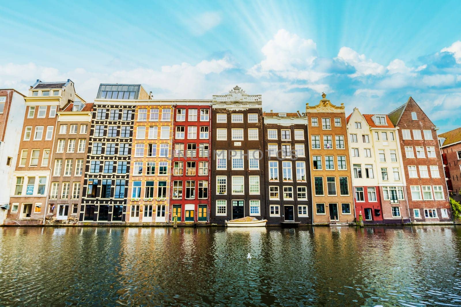 Canal houses of Amsterdam, Netherlands. Traditional old buildings in Amsterdam