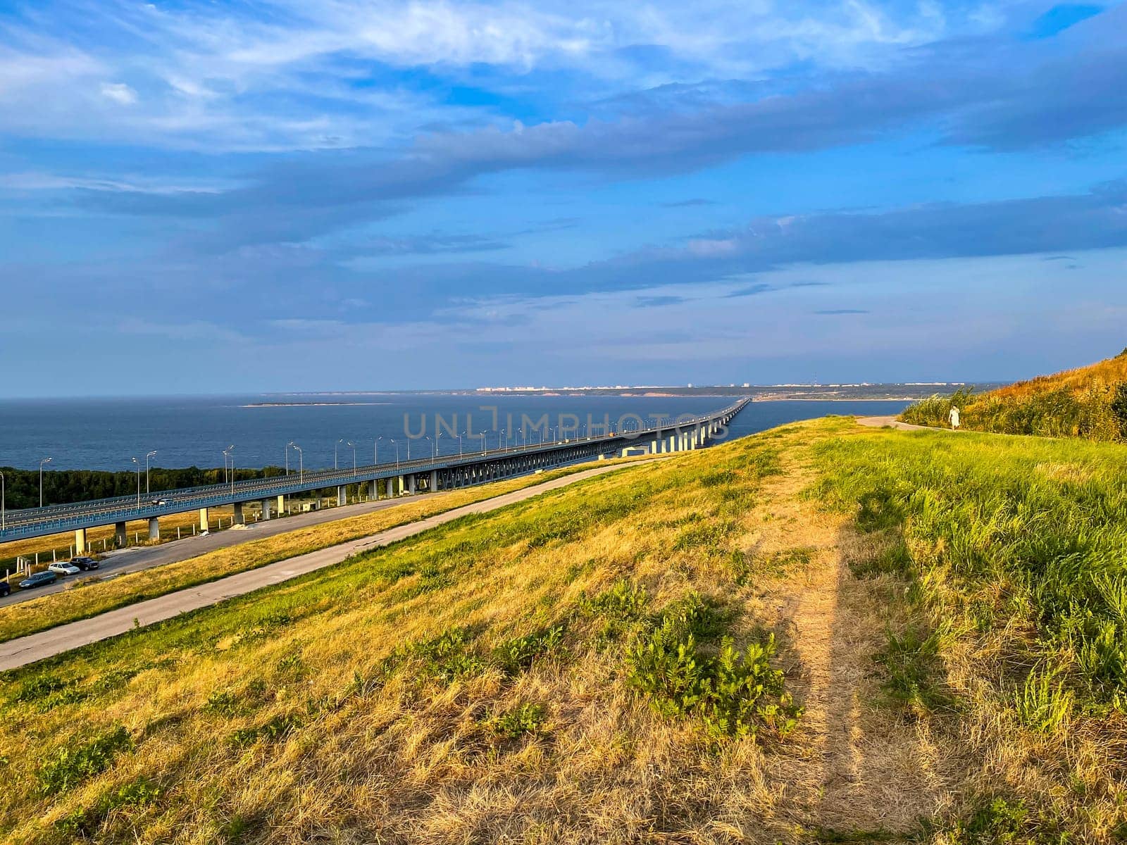 A bridge across the Volga river  in Ulyanovsk, Russia.