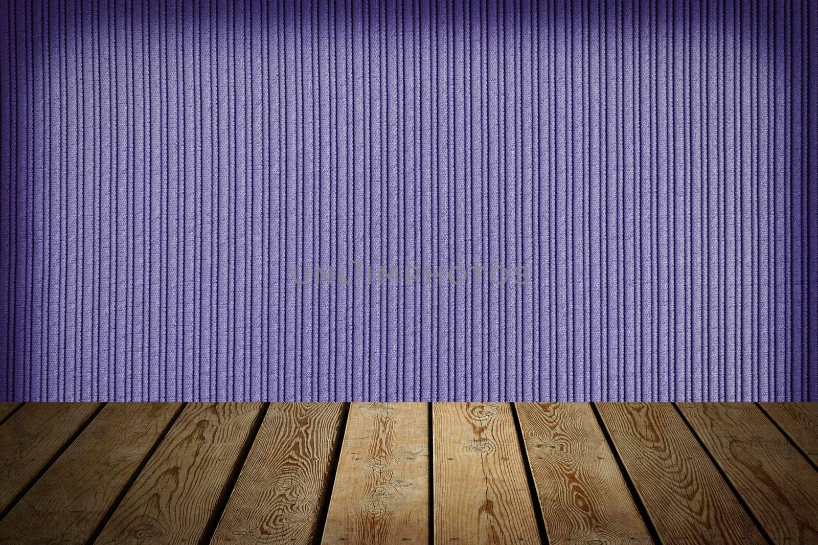 The background is blank wooden boards and a textured striped wall with gradient lighting and vignetting. For product demonstrations, free space, layout, mockup, perspective board, background board.