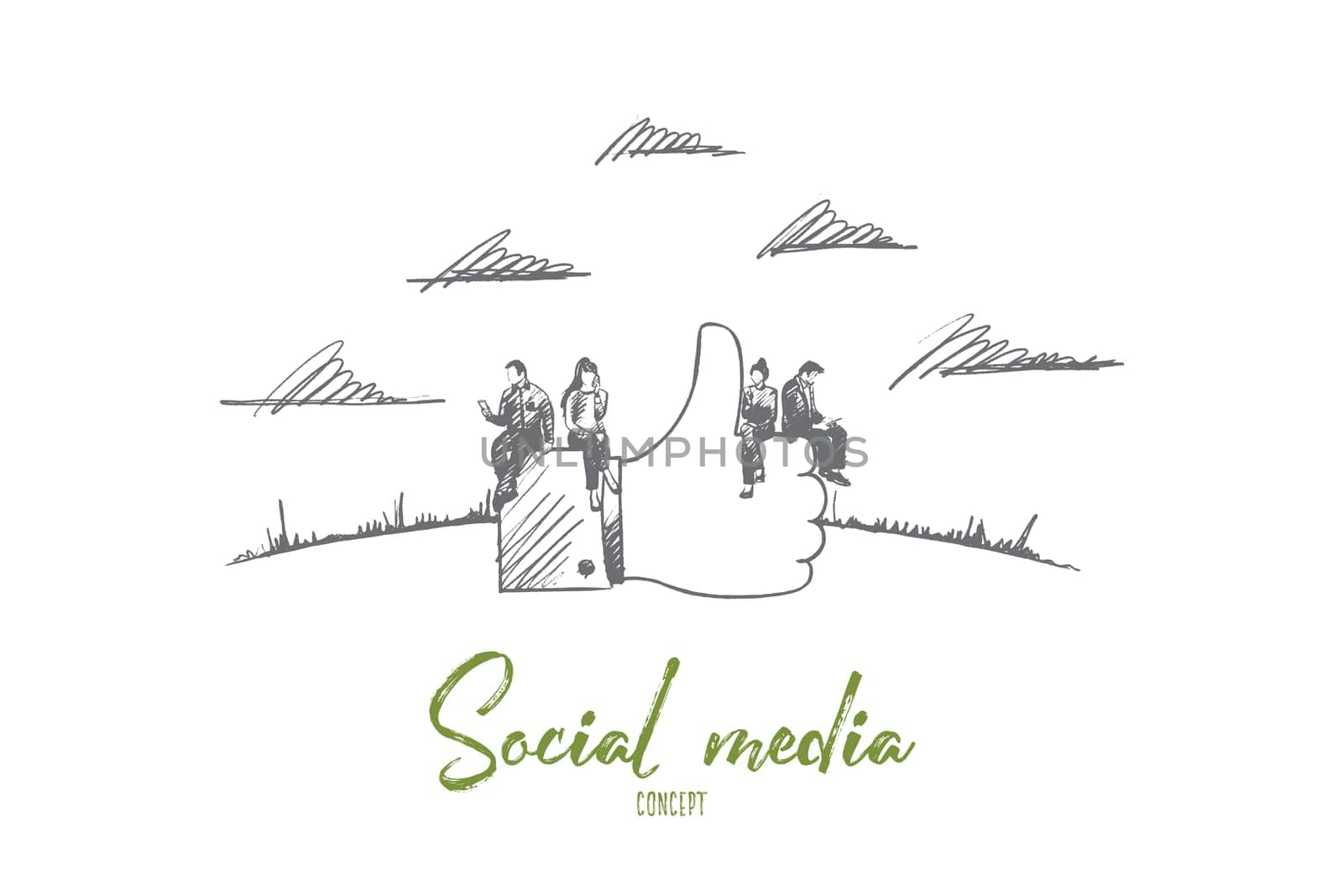 Social media concept. Hand drawn people who use social media and network. Internet communications between people isolated vector illustration.