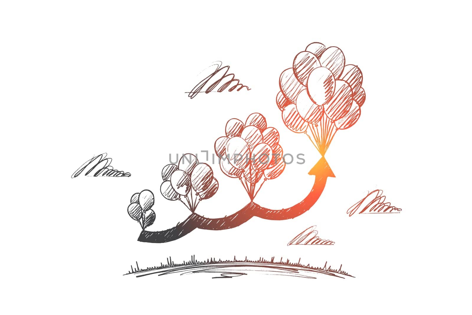 Start up concept. Hand drawn balloons as symbol of new idea. Growth of project isolated vector illustration.