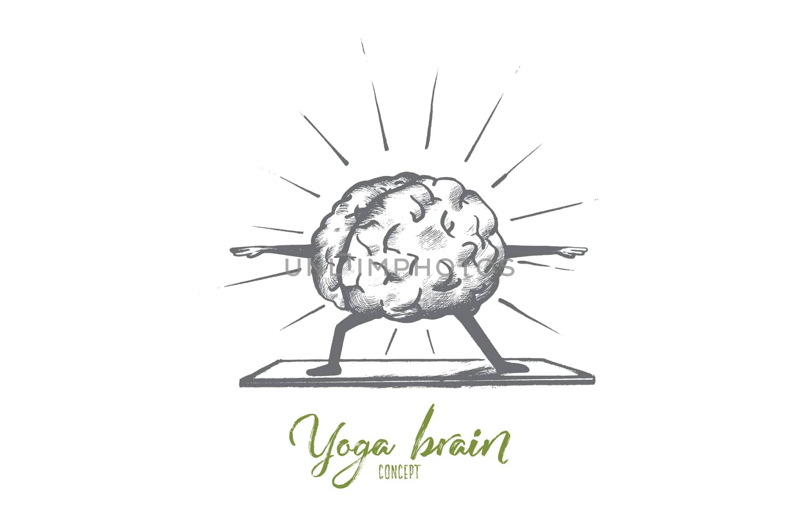 Yoga brain concept. Hand drawn yoga exercises for relaxing. Meditation for feel peace of mind and rest isolated vector illustration.